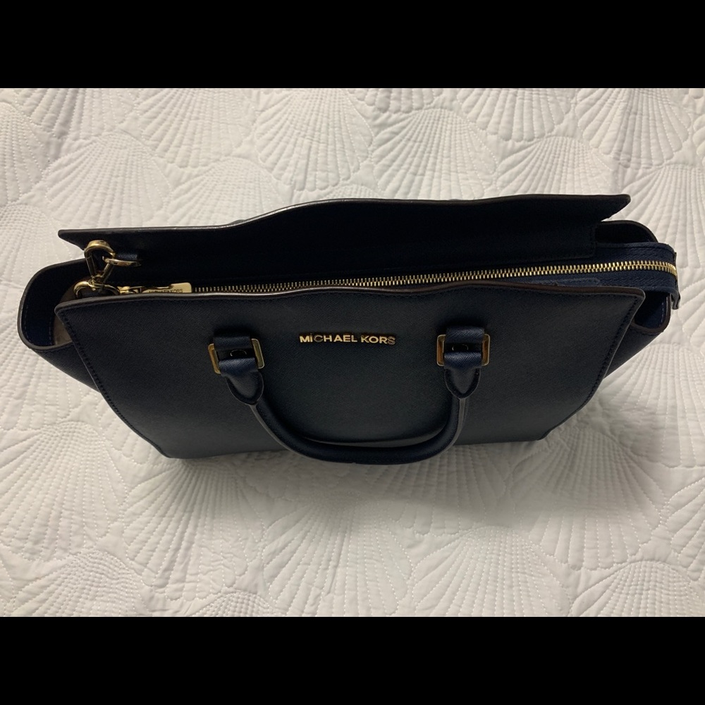 Selma Medium Saffiano Leather Satchel (Navy Blue) - Picture 5 of 10